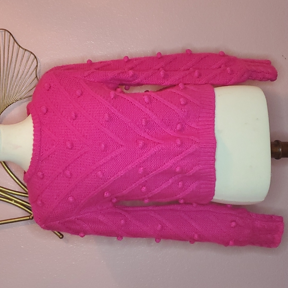 FOREVER 21 Bright Neon Hot Pink Fuschia Pom Pom Sweater S